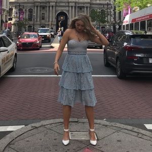 Lulu’s Blue Lace Strapless Midi Dress